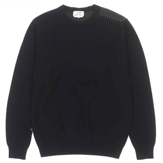 未使用品▼HERMES エルメス 22AW カシミヤ100% クルーネック バイカラー プルオーバー ニット セーター ブラック ブラウン XL 正規品