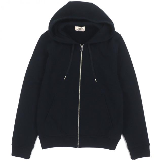 未使用品▼HERMES エルメス 25AW H567765HA EX-LIBRIS エクスリブリス シルク使い ジップアップ パーカー ネイビー S 伊製 正規品 メンズ