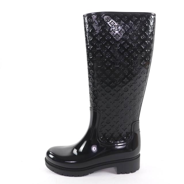 美品☆LOUIS VUITTON ルイヴィトン スプラッシュ・ライン モノグラム レインブーツ ロングブーツ ブラック 38 イタリア製 レディース_3
