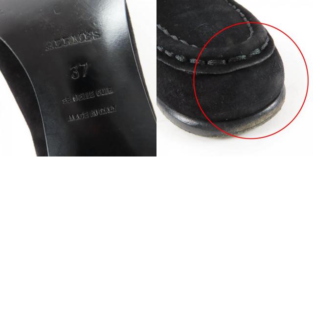 美品☆HERMES エルメス ヴィンテージ コンスタンス ゴールド金具 H金具 スウェードレザー ローファー ブラック 37 イタリア製 レディース_9