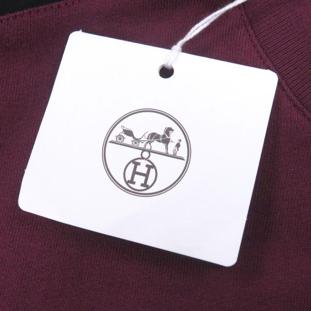 未使用品□HERMES エルメス ランH サイドライン コットン100％ ロングスリーブ スウェットシャツ トレーナー バーガンディ S イタリア製
