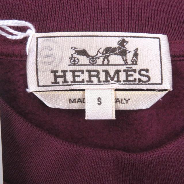 未使用品□HERMES エルメス ランH サイドライン コットン100％ ロングスリーブ スウェットシャツ トレーナー バーガンディ S イタリア製