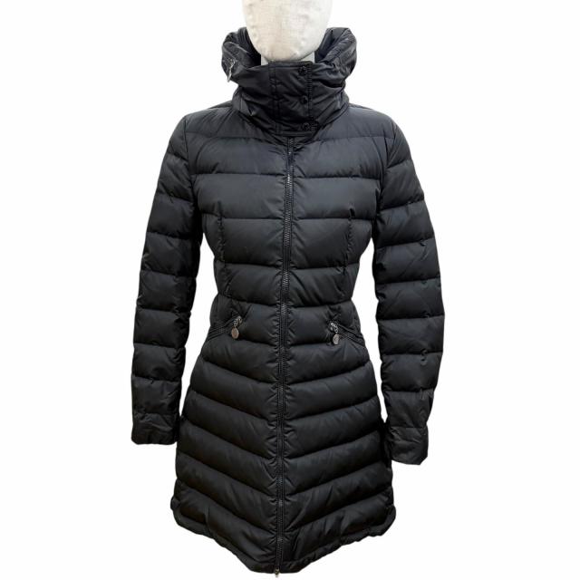 良品◇MONCLER モンクレール FLAMMETTE フラメッテ ロゴワッペン・フード付き ダブルジップ ダウンコート ブラック 0 レディース