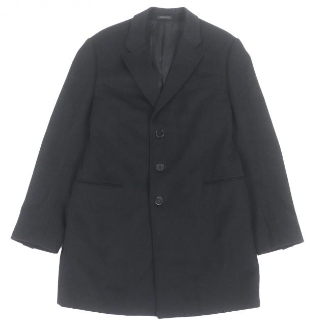美品▼ARMANI COLLEZIONI アルマーニコレッツォーニ T LINE ウール カシミヤ 撥水加工 シングル チェスターコート ブラック 52 正規品