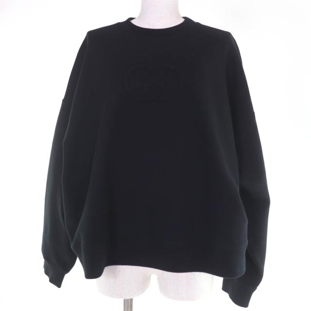 未使用品☆GUCCI グッチ 838450 コットン インターロッキングG クロップド丈 スウェット ブラック S ハンガー付き 伊製 正規品 レディース