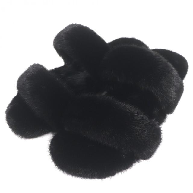 未使用品▼SAINT LAURENT PARIS サンローランパリ ミンク MINK ファー スライド サンダル ブラック 44 箱・保存袋付き イタリア製 メンズ
