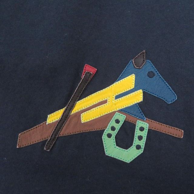 美品□HERMES エルメス 22SS コットン100％ ラムレザーホースパッチ ショートスリーブ 半袖Ｔシャツ カットソー ネイビー S イタリア製_3