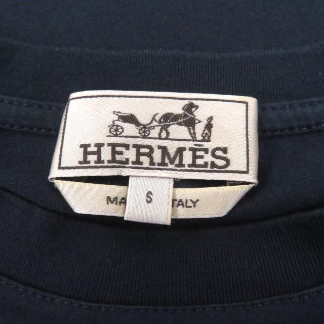 美品□HERMES エルメス 22SS コットン100％ ラムレザーホースパッチ ショートスリーブ 半袖Ｔシャツ カットソー ネイビー S イタリア製_4