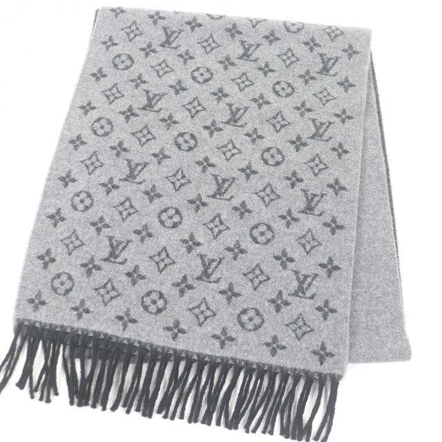 極美品□LOUIS VUITTON ルイヴィトン 2021年製 M75900 モノグラム・グラディエント カシミヤ混 マフラー グレー イタリア製 正規品