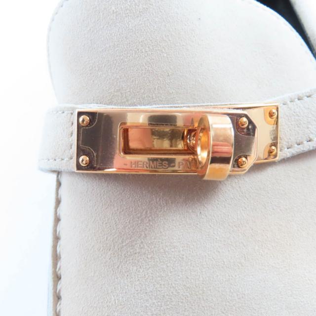 美品★HERMES エルメス デスタン ピンクゴールド金具 ケリー金具付 スウェードレザー モカシン ベージュ 35 イタリア製 レディース