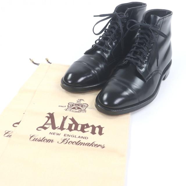 美品□ALDEN オールデン 4065 コードバン キャップトゥ ストレートチップ レザー チャッカーブーツ ブラック 7 保存袋付き USA製 メンズ_1