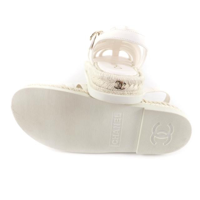 美品★CHANEL シャネル G45425 ココマーク エスパドリーユ レザー グルカサンダル ホワイト 36 箱・保存袋付き スペイン製 レディース_6