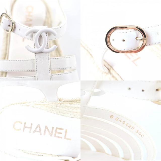 美品★CHANEL シャネル G45425 ココマーク エスパドリーユ レザー グルカサンダル ホワイト 36 箱・保存袋付き スペイン製 レディース_8