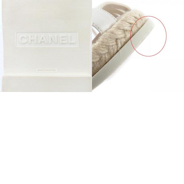 美品★CHANEL シャネル G45425 ココマーク エスパドリーユ レザー グルカサンダル ホワイト 36 箱・保存袋付き スペイン製 レディース_9
