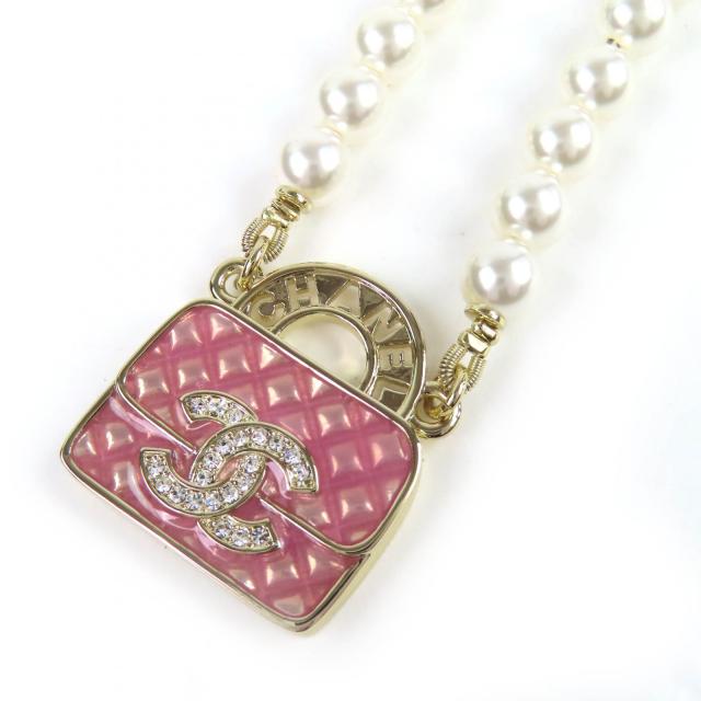 極美品△CHANEL シャネル 2024年製 B24S ABD331 B16656 ココマーク 生産ライン石ころ マトラッセバッグモチーフ フェイクパール 首飾り