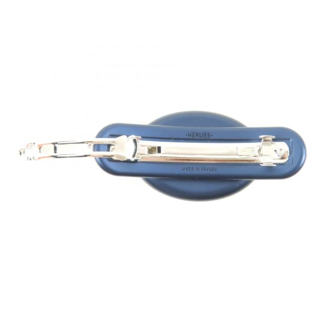 未使用品★HERMES エルメス トリ・マイヨン PM アルミニウム シェーヌダンクル バレッタ ネイビー 箱・保存袋付き フランス製 レディース_4