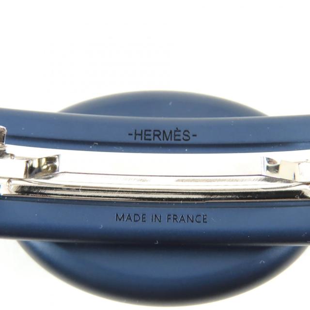 未使用品★HERMES エルメス トリ・マイヨン PM アルミニウム シェーヌダンクル バレッタ ネイビー 箱・保存袋付き フランス製 レディース_5