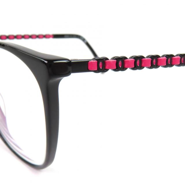 美品△CHANEL シャネル 3408-Q-A ココマーク スクエアシェイプ メガネ 眼鏡 アイウェア ブラック ピンク 54□16 140 度入り 箱・保存袋付_6