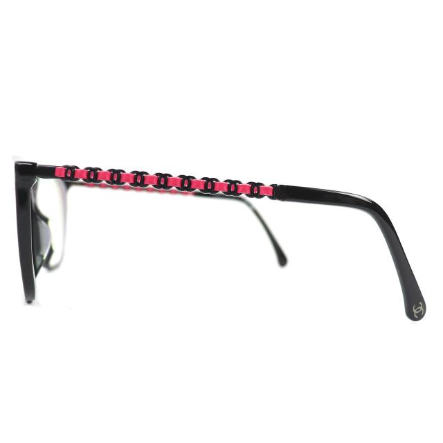 美品△CHANEL シャネル 3408-Q-A ココマーク スクエアシェイプ メガネ 眼鏡 アイウェア ブラック ピンク 54□16 140 度入り 箱・保存袋付_3