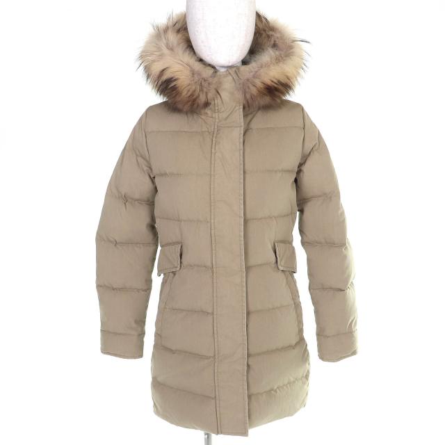 美品△Pyrenex ピレネックス GRENOBLE グルノーブル ロゴワッペン ファー フード付き ダウンジャケット ダウンコート ベージュ 36 正規品