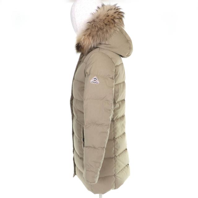 美品△Pyrenex ピレネックス GRENOBLE グルノーブル ロゴワッペン ファー フード付き ダウンジャケット ダウンコート ベージュ 36 正規品_1