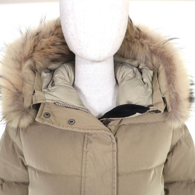 美品△Pyrenex ピレネックス GRENOBLE グルノーブル ロゴワッペン ファー フード付き ダウンジャケット ダウンコート ベージュ 36 正規品_3