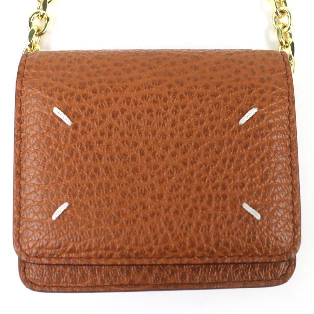極美品△Maison Margiela 11 メゾンマルジェラ11 SA3UI0009 レザー 4ステッチ チェーン付 コンパクト ミニ ウォレット 小銭入 二つ折財布