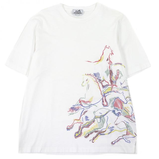 極美品□HERMES エルメス 22SS カヴァルカード コットン100％ ホースプリント 半袖Ｔシャツ ホワイト S イタリア製 正規品 メンズ