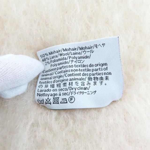 極美品★LOEWE ロエベ 28003861 モヘア ウール混 アナグラムレザーパッチ付 フリンジ マフラー アイボリー スペイン製 正規品 レディース_6