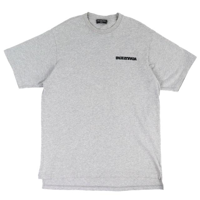 極美品△BALENCIAGA バレンシアガ 2021年製 675016 コットン100％ ターンロゴ クルーネック 半袖Ｔシャツ グレー 2 正規品 メンズ