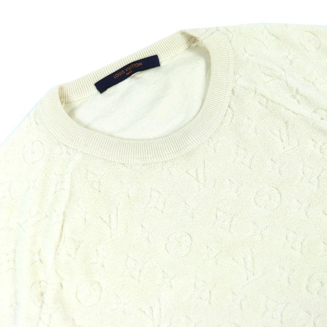 極美品△LOUIS VUITTON ルイヴィトン 19SS シルク コットン モノグラム パイル地 半袖Tシャツ トップス アイボリー S 伊製 正規品 メンズ