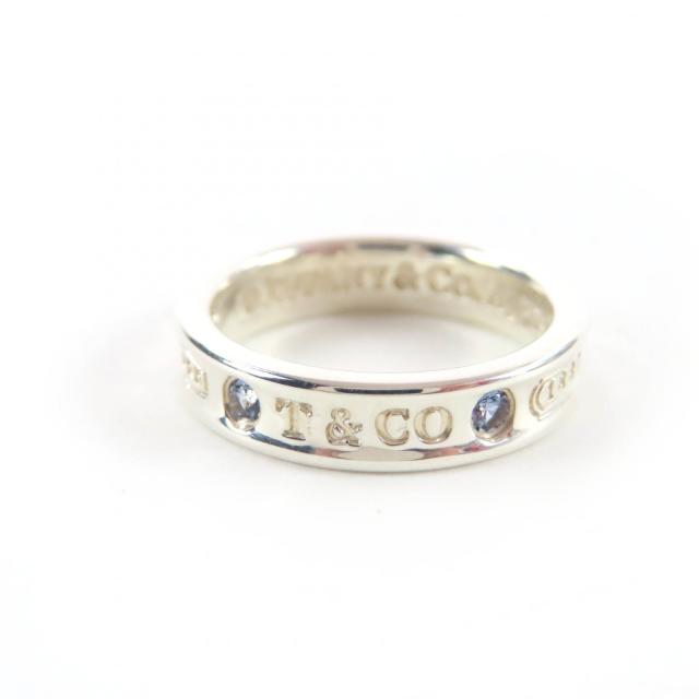 極美品☆TIFFANY&Co. ティファニー 1837 ナロー リング AG925 2Pサファイア 現行品 シルバー JP7号相当 重量3.6g