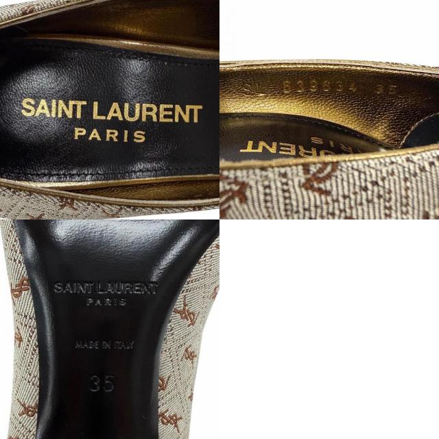 極美品◇SAINT LAURENT PARIS サンローランパリ 639634 YSLロゴ総柄 ファブリック レザー パンプス ブラウン系 35 保存袋付き イタリア製_9