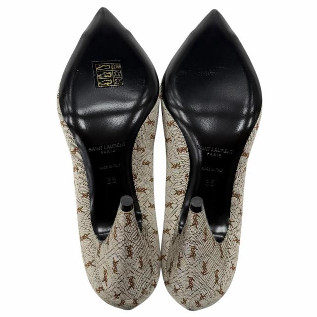 極美品◇SAINT LAURENT PARIS サンローランパリ 639634 YSLロゴ総柄 ファブリック レザー パンプス ブラウン系 35 保存袋付き イタリア製_7