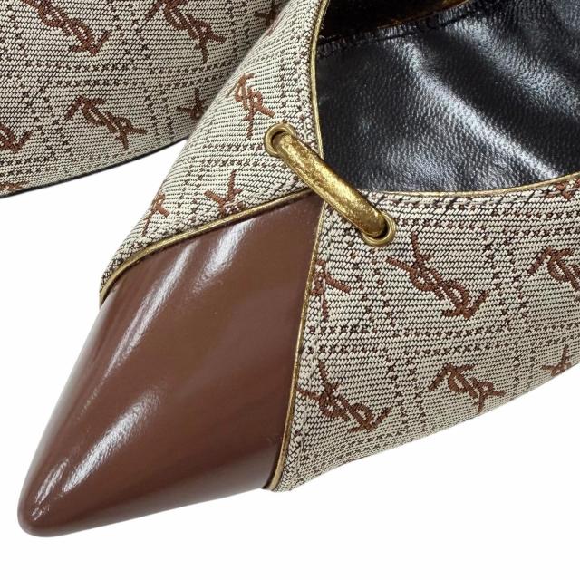 極美品◇SAINT LAURENT PARIS サンローランパリ 639634 YSLロゴ総柄 ファブリック レザー パンプス ブラウン系 35 保存袋付き イタリア製_8