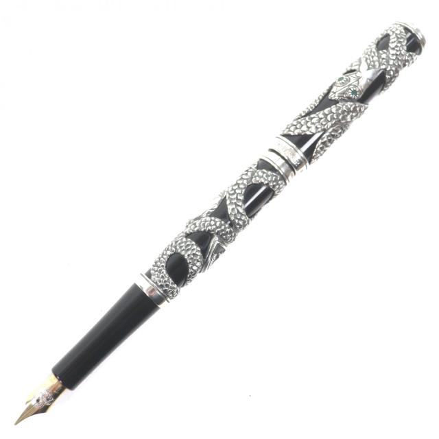 美品▼PARKER パーカー 925 ペン先18K Mニブ 世界5000本限定 4350/5000 4Pエメラルド スネーク 万年筆 シルバー ブラック ケース付き 英国製 総重量44.62g メンズ 美品▽PARKER パーカー 925 ペン先18K Mニブ 世界5000本限定 4350/5000