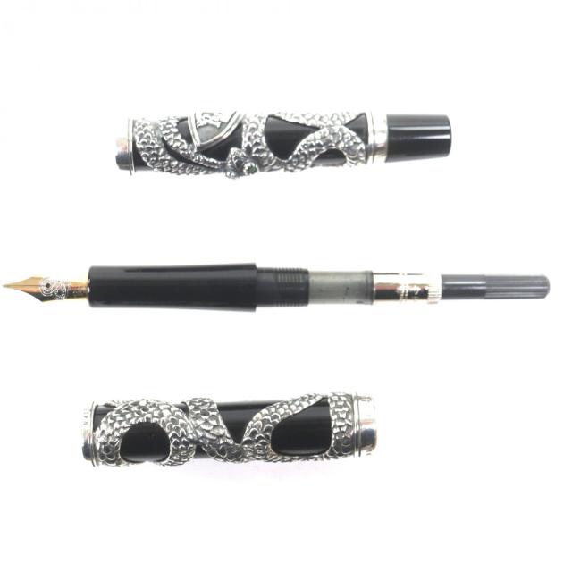 美品▼PARKER パーカー 925 ペン先18K Mニブ 世界5000本限定 4350/5000 4Pエメラルド スネーク 万年筆 シルバー ブラック ケース付き 英国製 総重量44.62g メンズ 美品▽PARKER パーカー 925 ペン先18K Mニブ 世界5000本限定 4350/5000