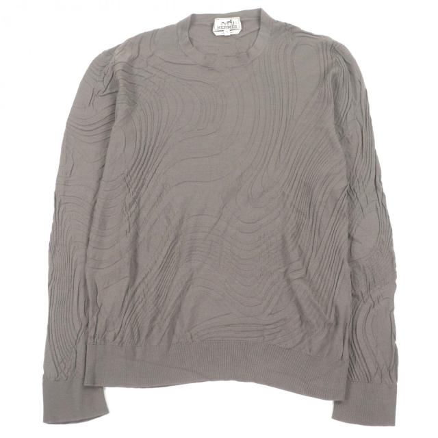 極美品□HERMES エルメス 20AW 総柄 ウール100％ 薄手 長袖 ロングスリーブニット セーター ブラウン XL イタリア製 正規品 メンズ