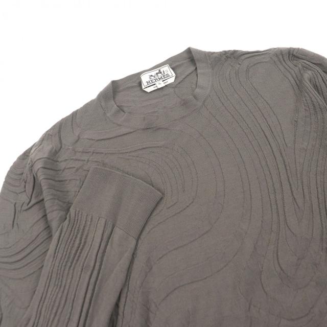 極美品□HERMES エルメス 20AW 総柄 ウール100％ 薄手 長袖 ロングスリーブニット セーター ブラウン XL イタリア製 正規品 メンズ