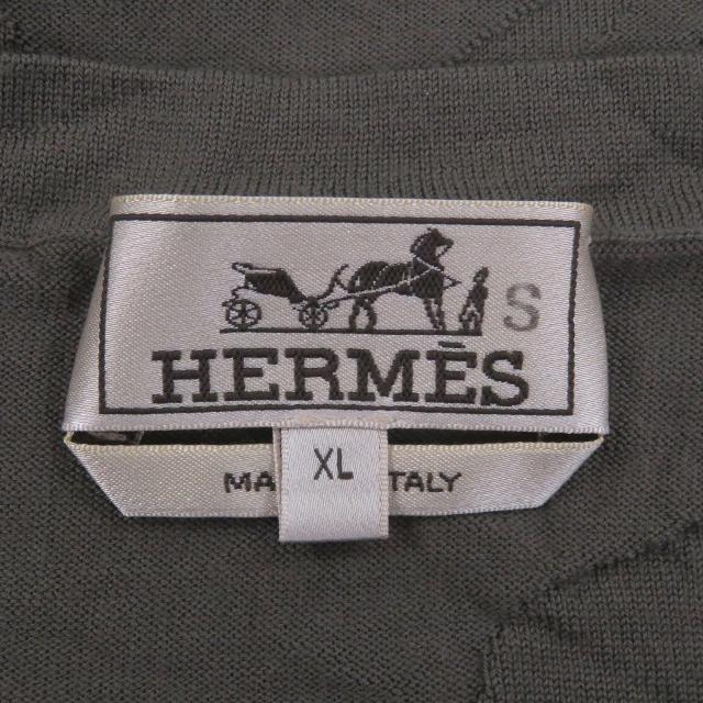 極美品□HERMES エルメス 20AW 総柄 ウール100％ 薄手 長袖 ロングスリーブニット セーター ブラウン XL イタリア製 正規品 メンズ