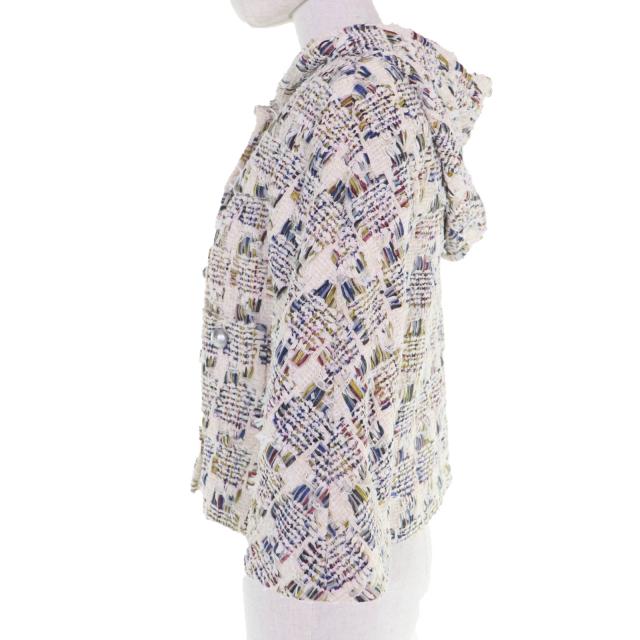 極美品☆CHANEL シャネル P58379V44257 ココボタン フード付 リボンツイード ジャケット マルチカラー 38 フランス製 正規品 レディース_1