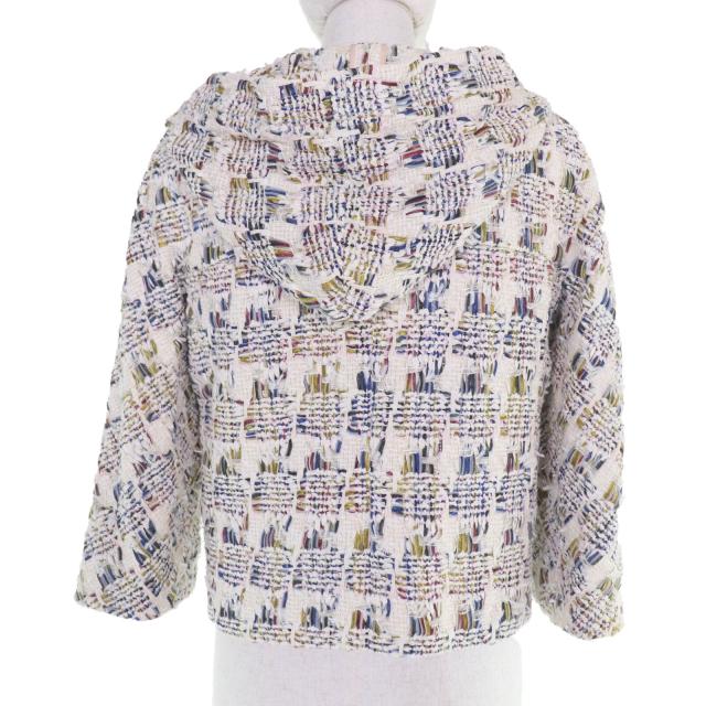 極美品☆CHANEL シャネル P58379V44257 ココボタン フード付 リボンツイード ジャケット マルチカラー 38 フランス製 正規品 レディース_2