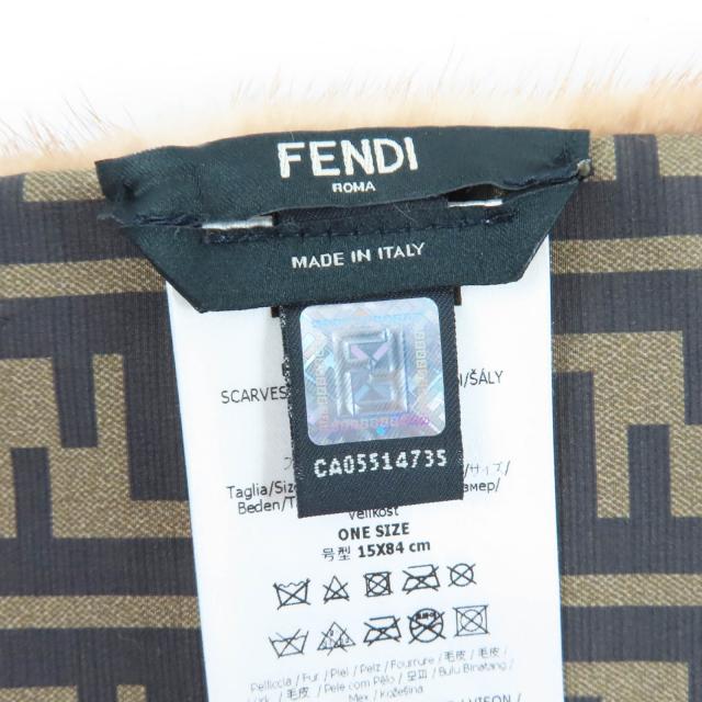 極美品☆FENDI フェンディ FNG453 FFロゴ ズッカ柄 Fロゴチャーム付 ミンクファー ティペット ショール ブラウン 保存袋付 伊製 正規品_7