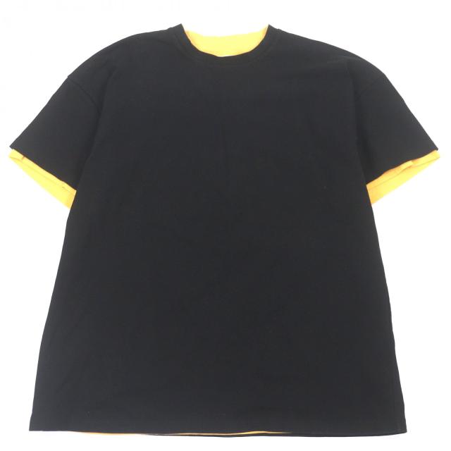 美品□JIL SANDER ジルサンダー J61GC0002 コットン100％ ドッキングデザイン 半袖Ｔシャツ ブラック イエロー 46 イタリア製 正規品