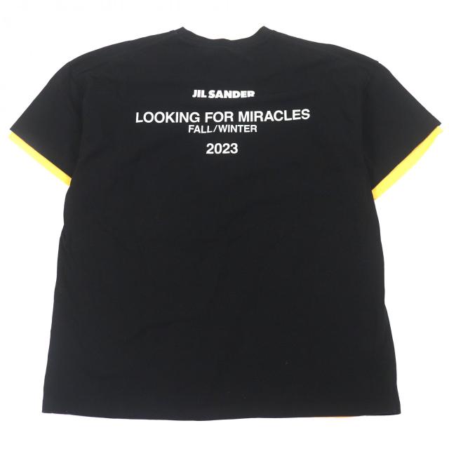 美品□JIL SANDER ジルサンダー J61GC0002 コットン100％ ドッキングデザイン 半袖Ｔシャツ ブラック イエロー 46 イタリア製 正規品_2