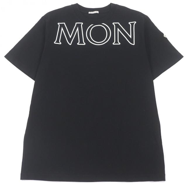 極美品□MONCLER モンクレール 2022年製 SS-TSHIRT コットン100％ ロゴプリント ロゴワッペン 半袖Ｔシャツ ブラック L 正規品　メンズ