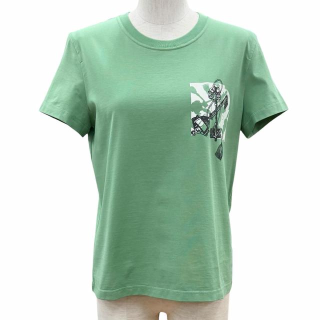 未使用品◇HERMES エルメス 25SS 5E4634DA カルトゥッシュ コットン100％ 半袖Ｔシャツ Vert Opaline (グリーン) 36 仏製 レディース