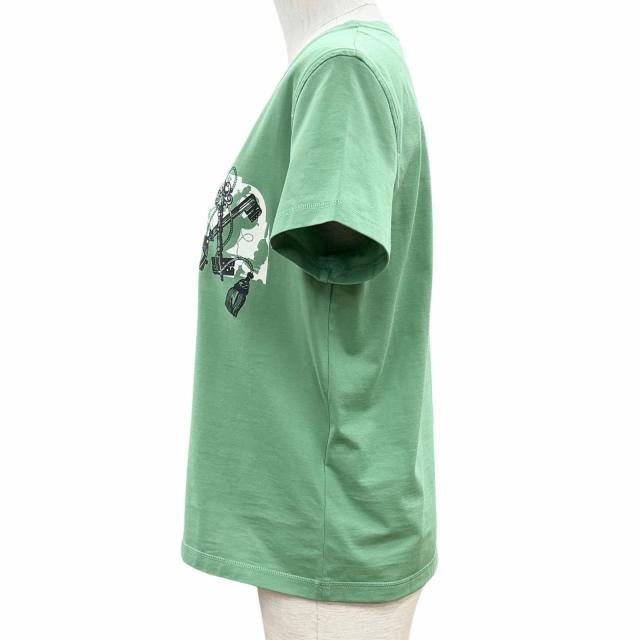 未使用品◇HERMES エルメス 25SS 5E4634DA カルトゥッシュ コットン100％ 半袖Ｔシャツ Vert Opaline (グリーン) 36 仏製 レディース_1