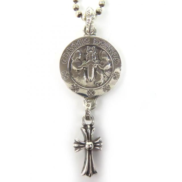 美品△CHROME HEARTS クロムハーツ ANGEL MEDALwCRS BBYFAT ベイビーファット チャーム  ボールチェーン ネックレス 14.5インチ  SV925
