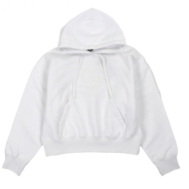 未使用品▼GUCCI グッチ 2025年製 837930 コットン100% エンボスダブルG プルオーバー パーカー ホワイト S イタリア製 正規品 メンズ